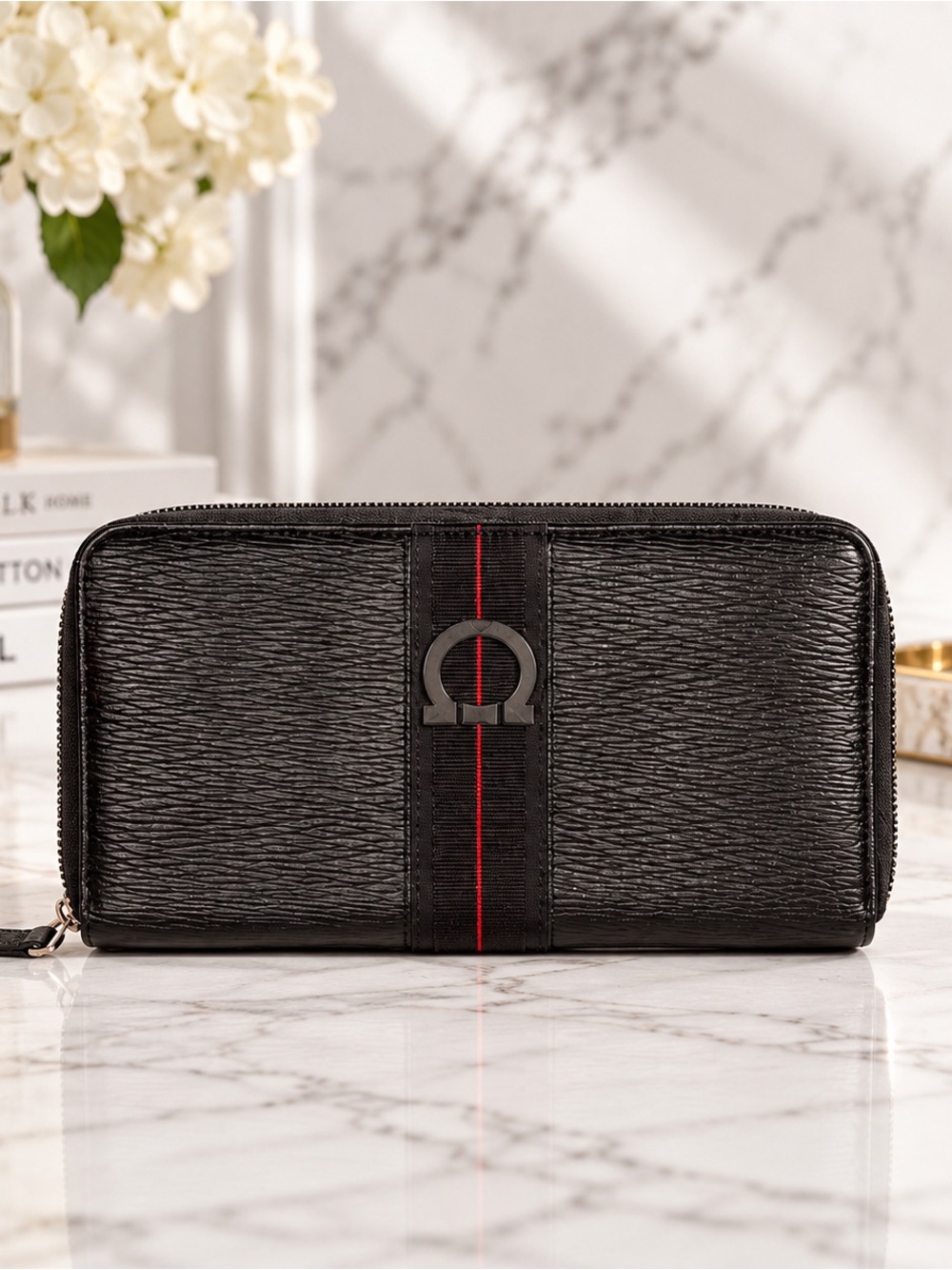 Salvatore Ferragamo Black Leather Zip Passport Travel Organizer Like New